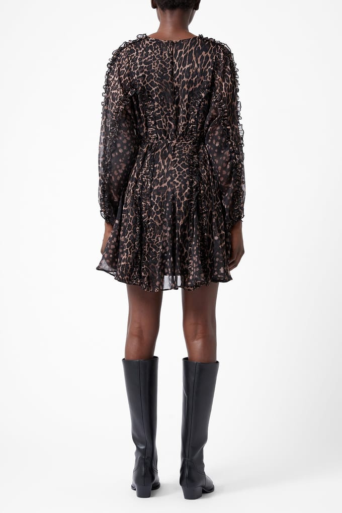 French Connection Leopard Ruffle Dress Brown Leopard Taglia: 16 | Abiti Mini Outlet | Donna | Marrone