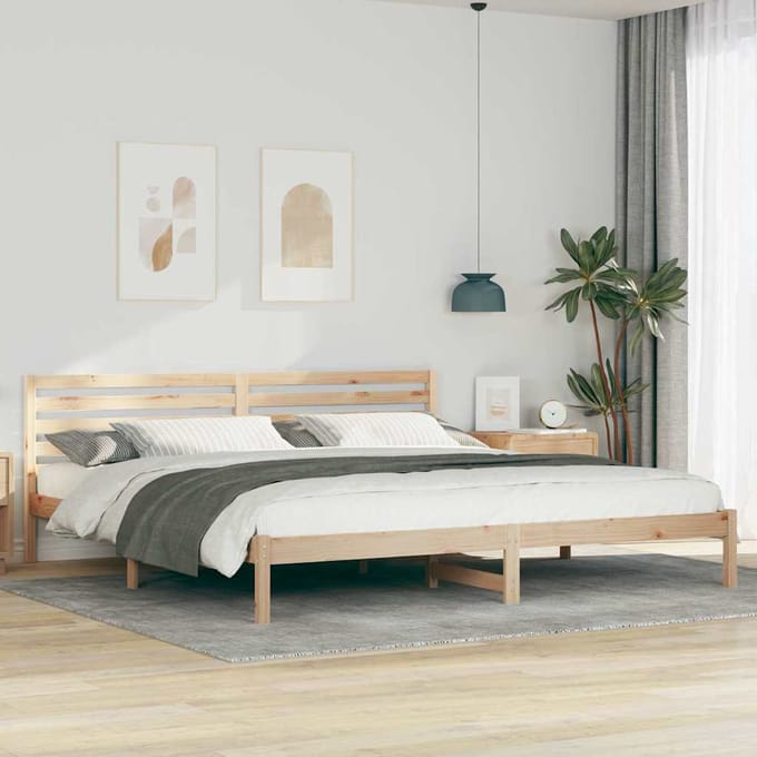 vidaXL - Bedframe - met - hoofdeinde - Bruin - 200 - x - 210 - cm - Massief - grenenhout