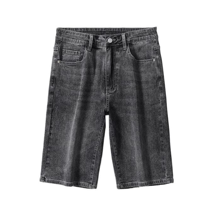 Nieuwe high-waist stretch mid-trousers heren denim vijfpunts broek casual 5-punts shorts 38