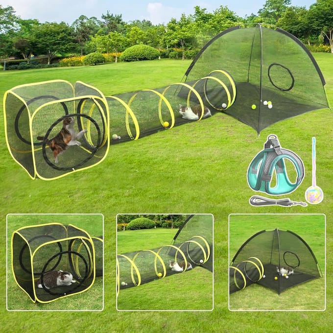 Complete Kattenren & Speeltuin voor Buiten - Inclusief Harnas en Speelgoed