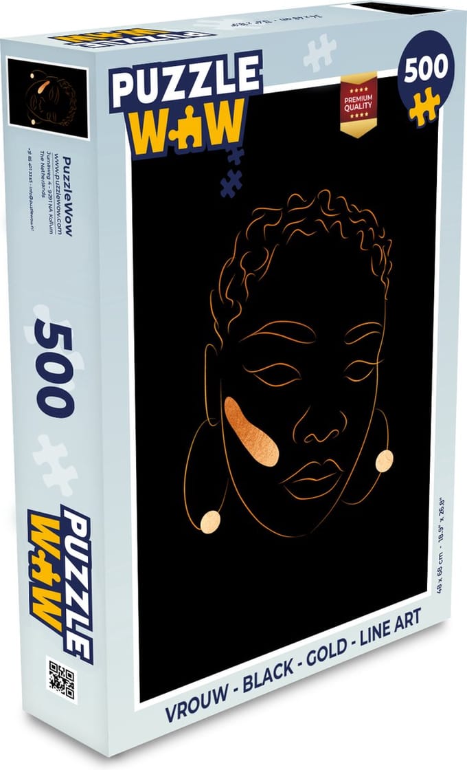Puzzel Vrouw - Black - Gold - Line art - Legpuzzel - Puzzel 500 stukjes