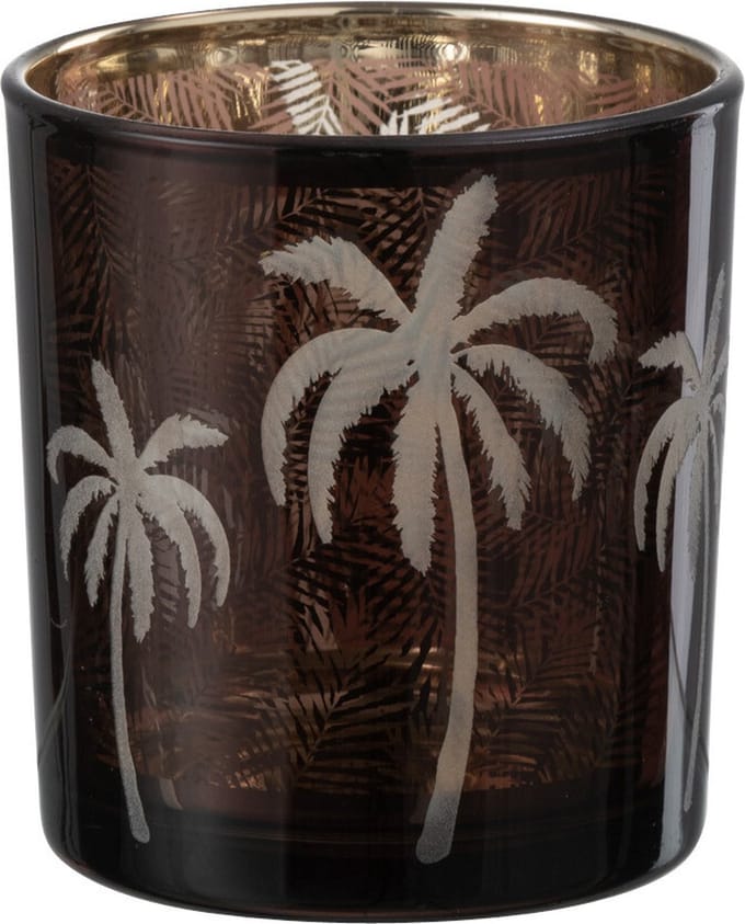 J-Line windlicht Palmboom - glas - bruin - small - 6 stuks