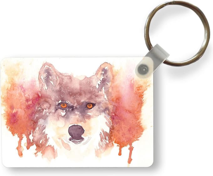 Sleutelhanger - Wolf - Aquarel - Wit - Uitdeelcadeautjes - Plastic