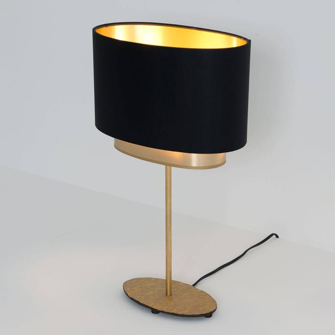 Holländer Tafellamp Mattia, ovaal, dubbel, zwart/goud