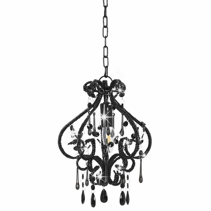 vidaXL Plafondlamp met kralen rond - E14, zwart, 24 x 32 cm
