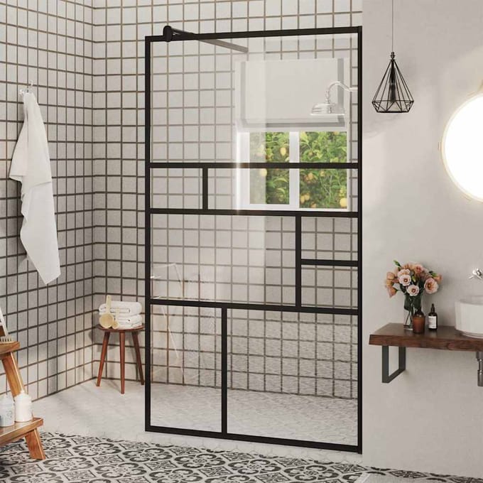 vidaXL - Inloopdouchewand - 90x195 - cm - ESG-glas - transparant - en - zwart