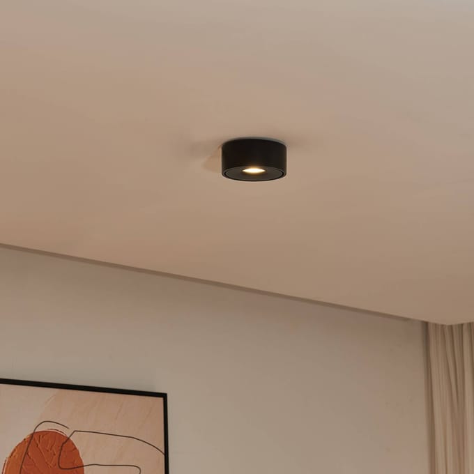 Arcchio LED plafondlamp Rotari, zwart, metaal, Ø 12 cm