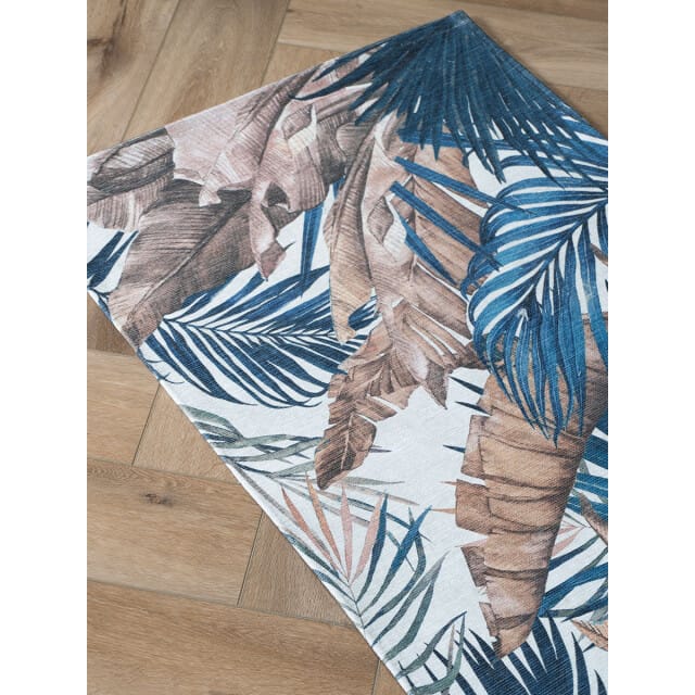 Vloerkleed Palm Blue 70 x 140 cm - Laagpolig Vloerkleed – Botanisch / Tropisch Design