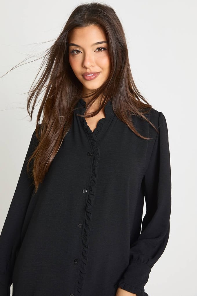 boohoo Dames Gehamerde smockjurk met ruchdetails | Black | Maat: 8