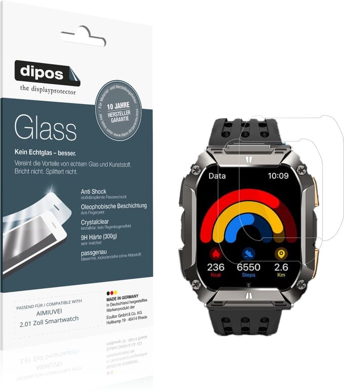 dipos – 2x Pantserfolie geschikt voor AIMIUVEI 2.01 Zoll Smartwatch | 9H Screenprotector
