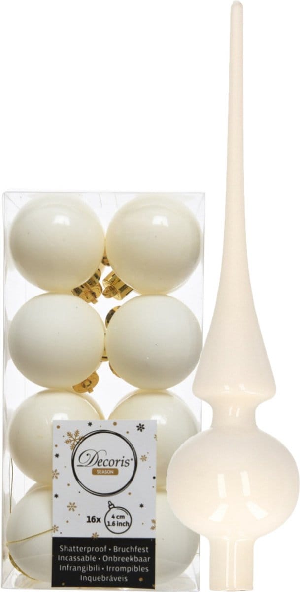Kunststof kerstballen - 4 cm - 16x stuks - met glazen piek - wol wit
