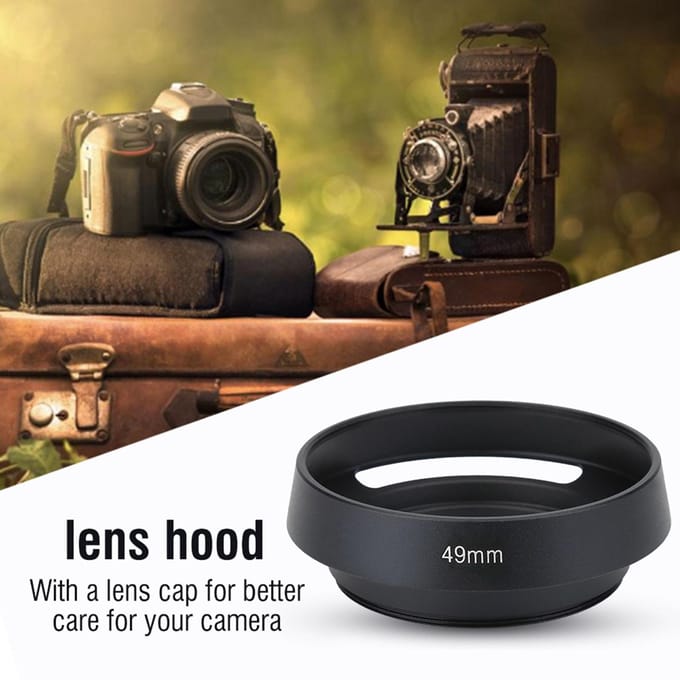 Lichtgewicht Metalen Geventileerde Camera Lenskap met Dop Accessoire (49 mm) black
