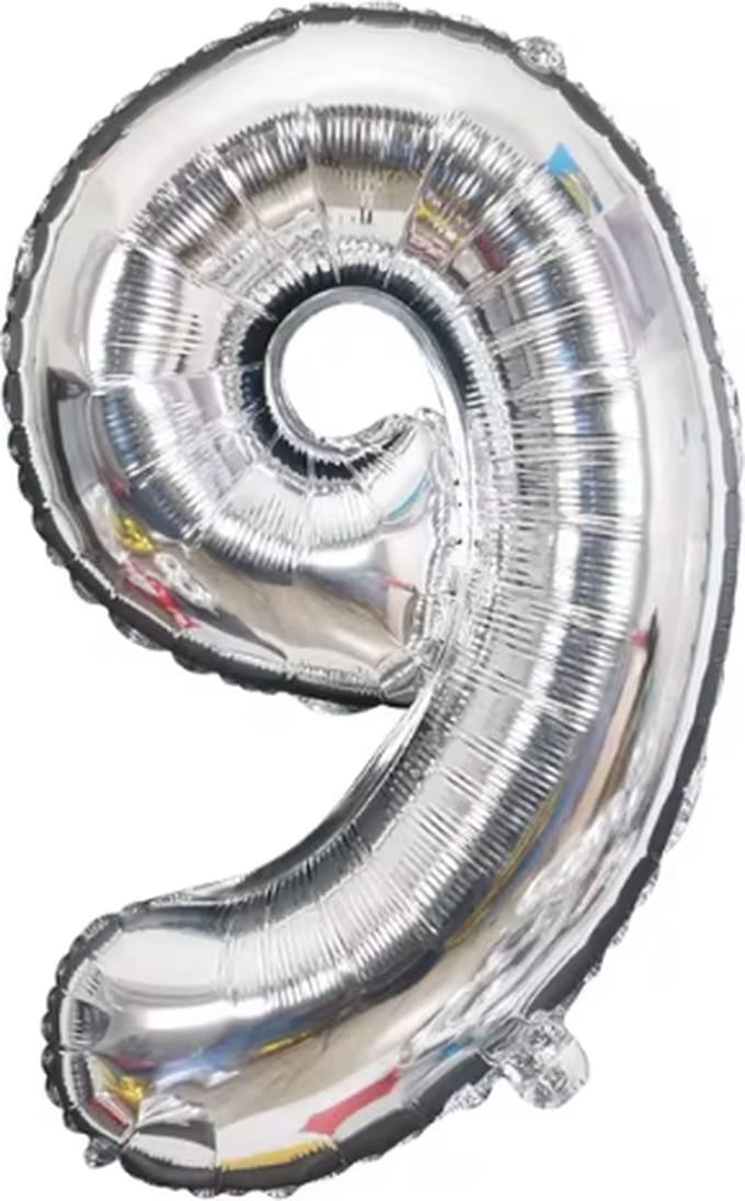 Scoby - Cijerballon - Folieballon - XL 100cm - Zilver - Cijfer 9