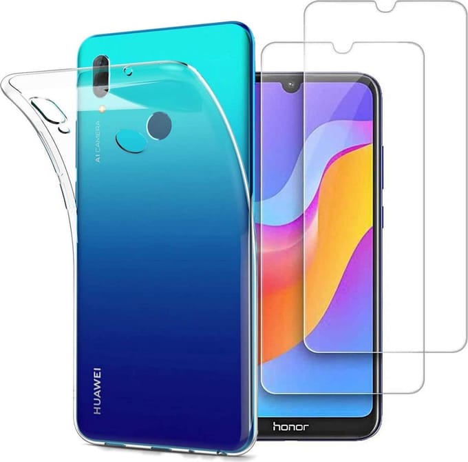 Silicone hoesje transparant met 2 Pack Tempered glas Screen Protector Geschikt voor : Huawei Y7 2019