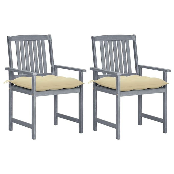 vidaXL - Tuinstoelen - 2 - st - met - kussens - massief - acaciahout - grijs