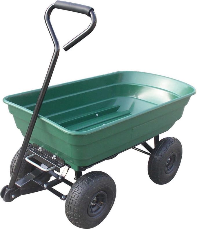 Turfmaster Aanhangwagen met groen kantelbare kunststof bak