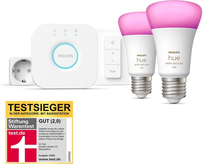 Philips Hue Ambience starterset 2x + bridge + dimmer + stopcontact | E27