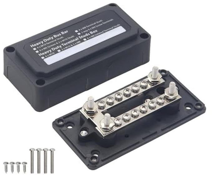 Verzamelrail 100A 12V-48V DC met 12 M4 en 4 M6 Aansluitbouten