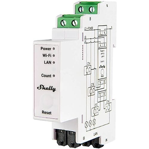 Shelly Pro 3EM 120A v2 Elektriciteitsmeter WiFi, Bluetooth Shelly
