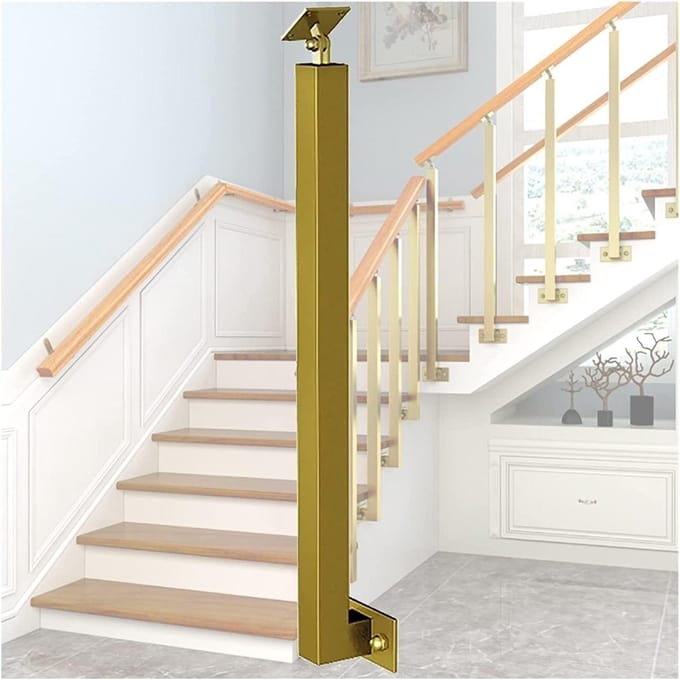 Baluster Leuning - Hek Steunkolom - Trap Afscheiding - Verstelbare Hoekbeugel - 125 cm - Goud