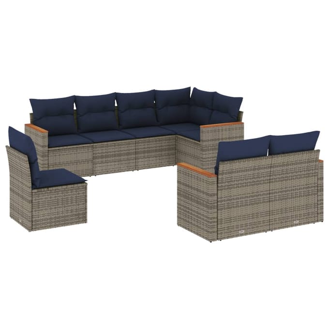 vidaXL - 8-delige - tuinbankset - met - kussens, - grijs - polyrotan