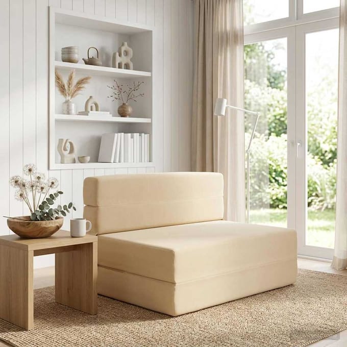 vidaXL - Vouwbare - Sofa - Bed - Crèmekleurig - 100 - x - 80 - x - 60 - cm - Stof