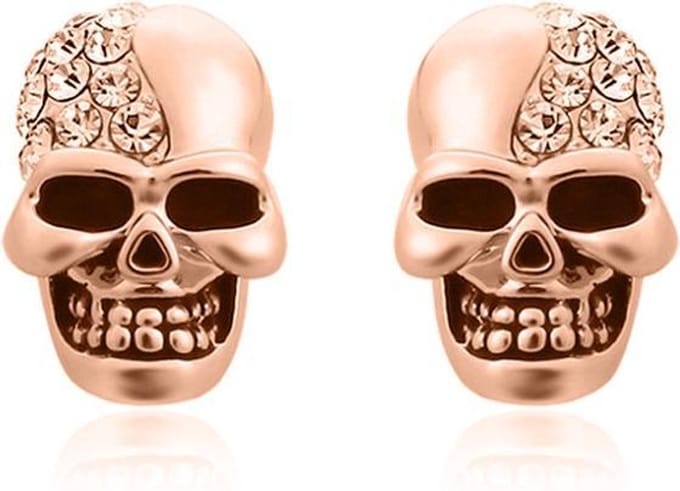 Skull Stud oorbellen Edelstaal Kristal Rosegoudkleurig