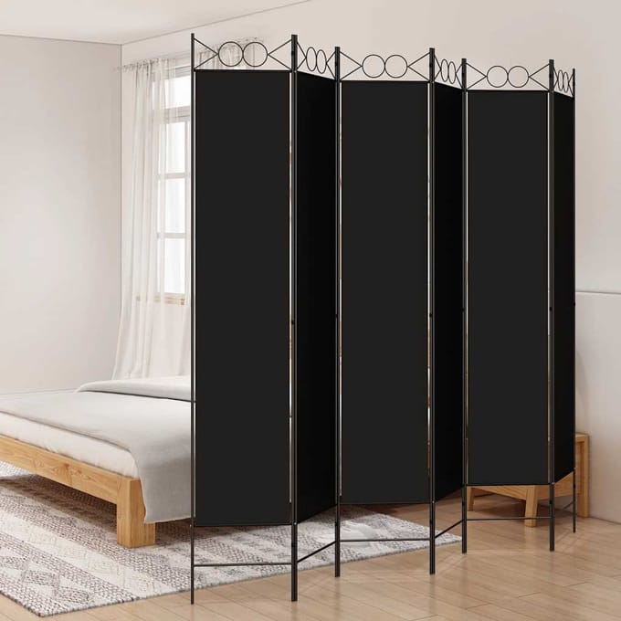 vidaXL - Kamerscherm - met - 6 - panelen - 240x220 - cm - stof - zwart