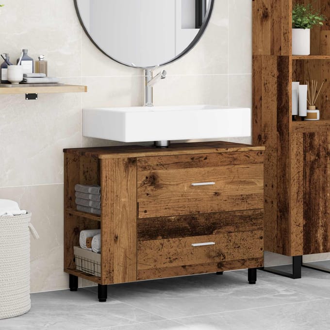 vidaXL - Badkamer - vaniteitsunit - Oud - hout - 80 - x - 35 - x - 60 - cm - Bewerkt - hout