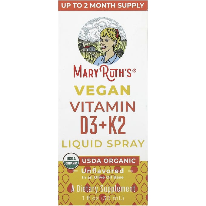 MaryRuth's, Vegan Vitamine D3 + K2 Vloeibare Spray, Smaakloos, 1 fl oz (30 ml)