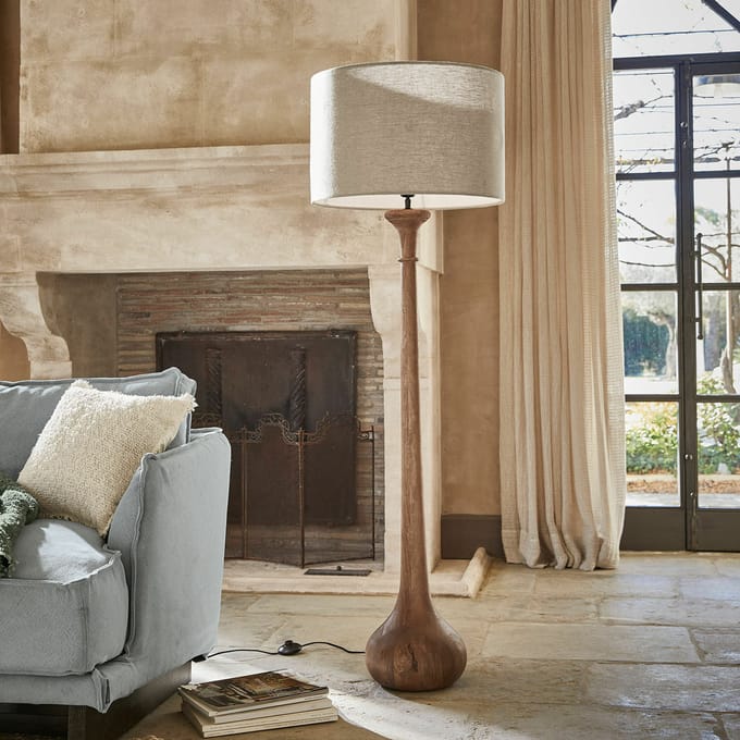 LOBERON Staande lamp Andrées bruin/linnen
