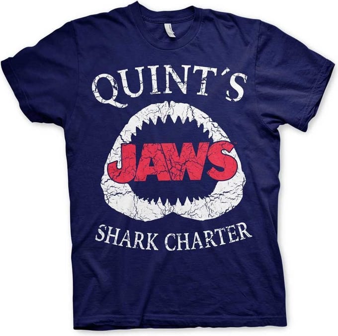 Jaws Heren Tshirt -L- Quint's Shark Charter Blauw