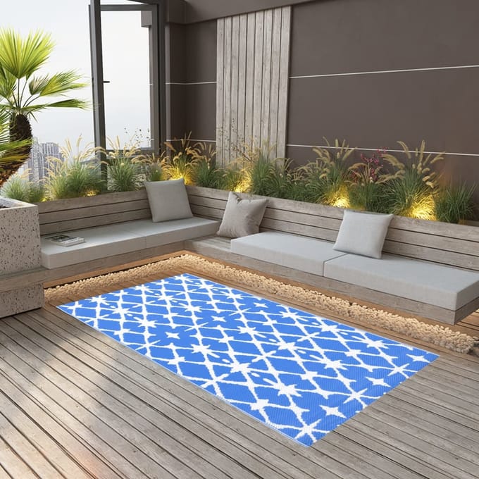 vidaXL Buitenkleed ARAKIL 190x290 cm PP blauw en wit
