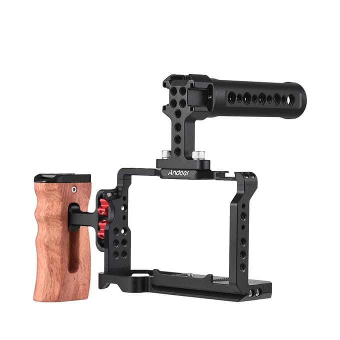 Andoer Camera Videokooi + Bovenhandgreep + Zijhandgreep Kit Aluminium Camera Videokooi met With Top Handle & Side Grip black