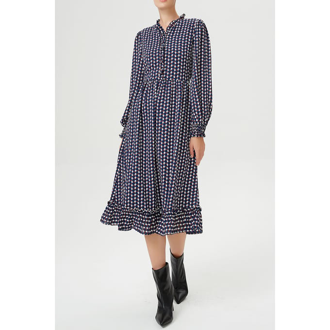 Blouse -jurk met ruches en vintage geometrische print