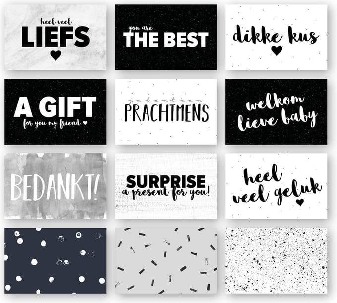 Cadeaulabels | Set 36 stuks | Mini-Cards | 85 x 55 mm | Inpakken | MOODZ design