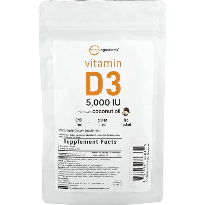 Vitamine D3, 5.000 IE, 500 Zachte Capsules