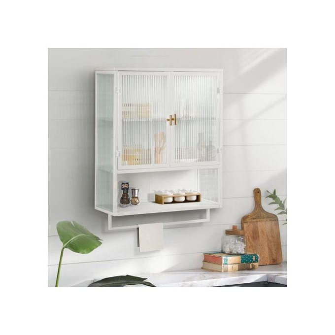 Wandkast - MUVOE - 60 cm - Dubbele glazen deur - Metaal - Wit wit