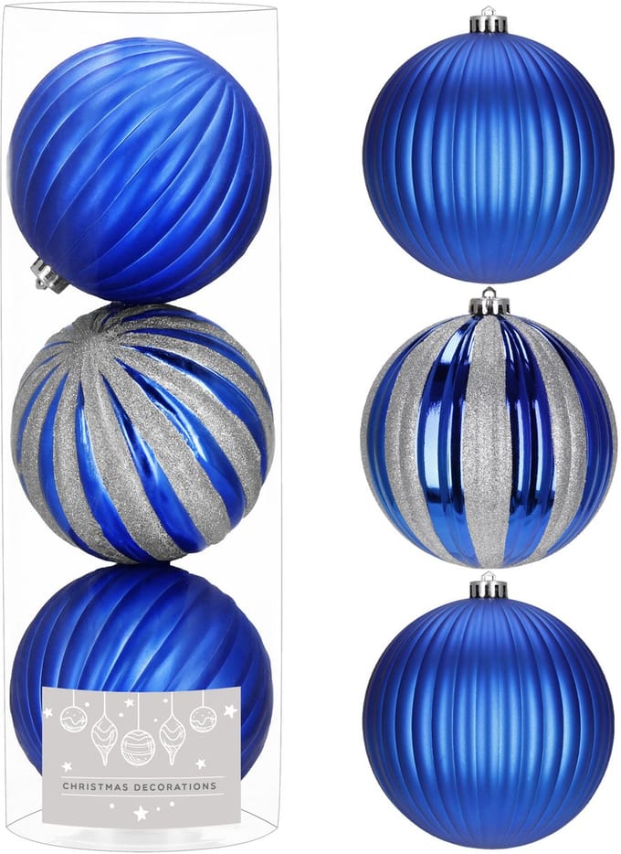 Springos Kerstballen | 3 Stuks | 15 cm | Blauw | Zilver