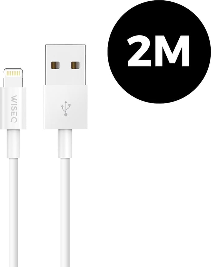 USB naar Lightning kabel 2 m - USB naar Apple Lightning snelle laadkabel - geschikt voor Apple iPhone 14, 13 en 12 - wit - WiseQ
