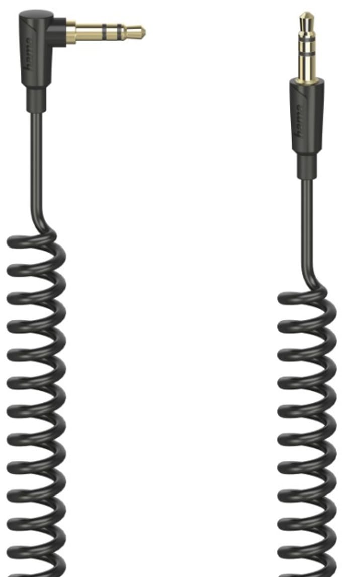 Hama Spiraalkabel 3.5 mm Jack met 90° Stekker Stereo 75 cm Zwart