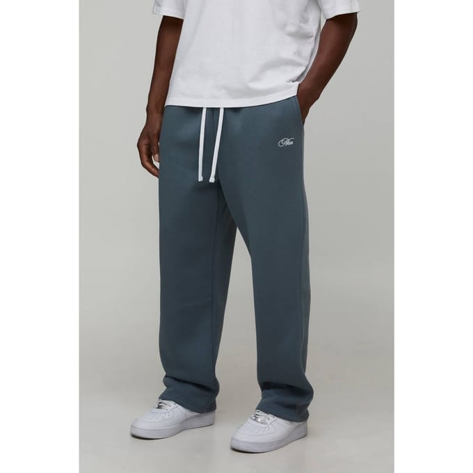 Oversized joggers voor mannen met scriptprint en verlaagde kruis | Slate Blue | Size XL