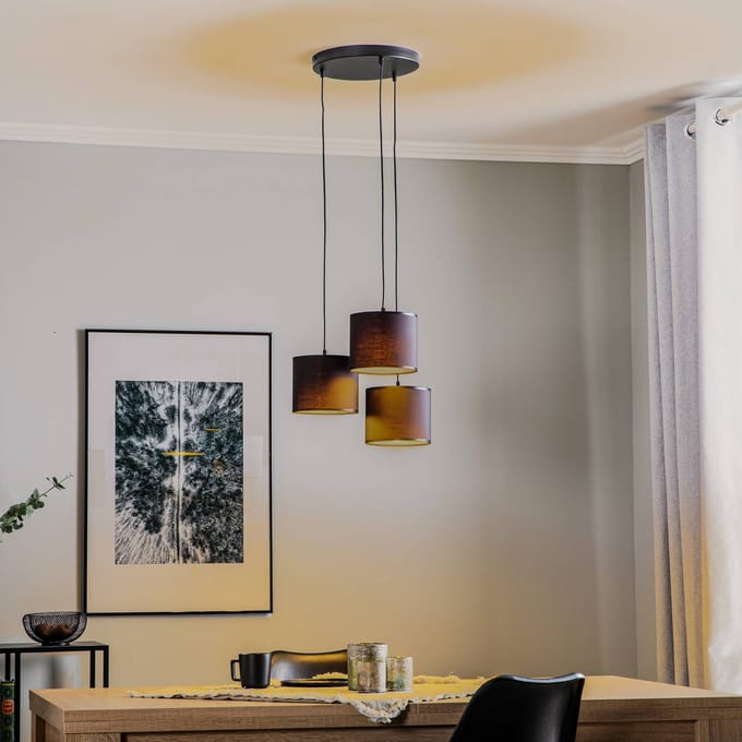 Luminex Hanglamp Soho, cilindrisch, rond 3-lamps blauw/goud