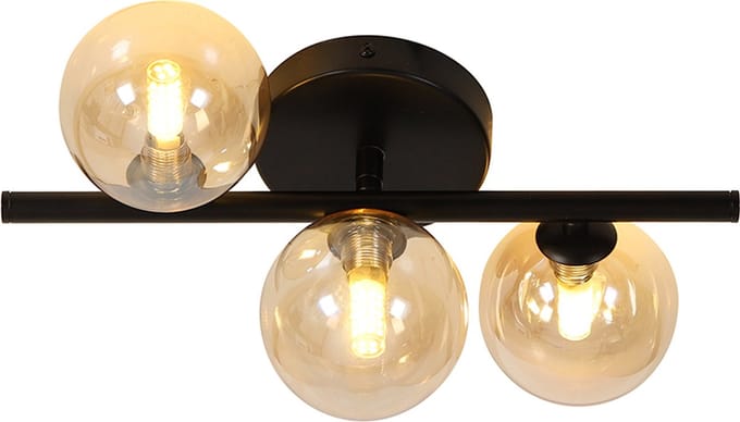 Olucia - REMO - Plafondlamp - Amber / Zwart - Vorm: Rechthoek