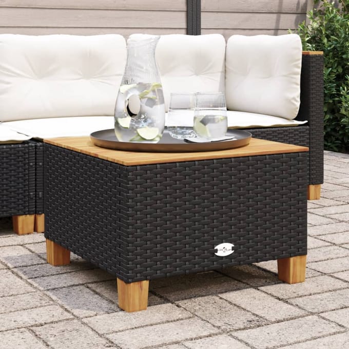 vidaXL - Tuintafel - 55x55x36 - cm - poly - rattan - en - acaciahout - zwart