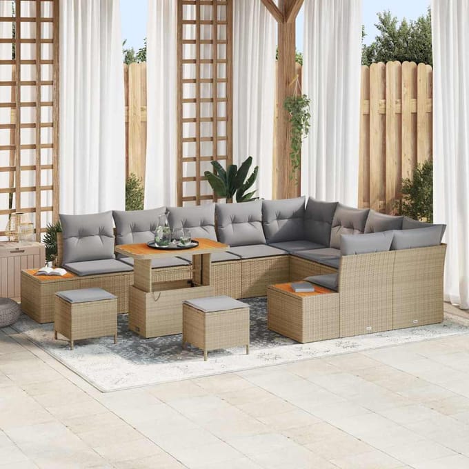 vidaXL - Tuinbank - Set - 12 - st - 11-zits - Beige - Poly - rattan