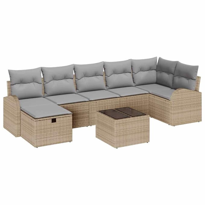 vidaXL - Bankstel - 8 - st - Beige - en - Lichtgrijs - poly - rattan