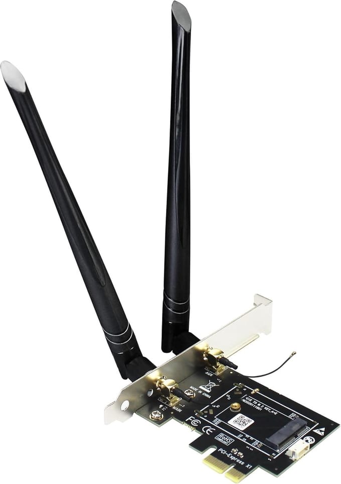 M.2 E Key naar PCIe X1 WiFi Bluetooth Adapter met 6-dBi Antenne voor Wifi 4/5/6/6e/7