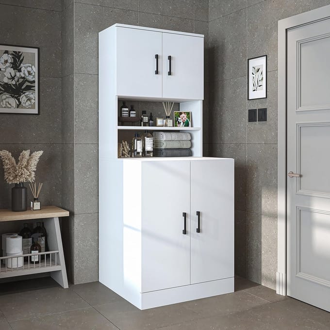 Badkamer Wasmachinekast met Bovenkast - 70 x 180 x 69 cm - Wit