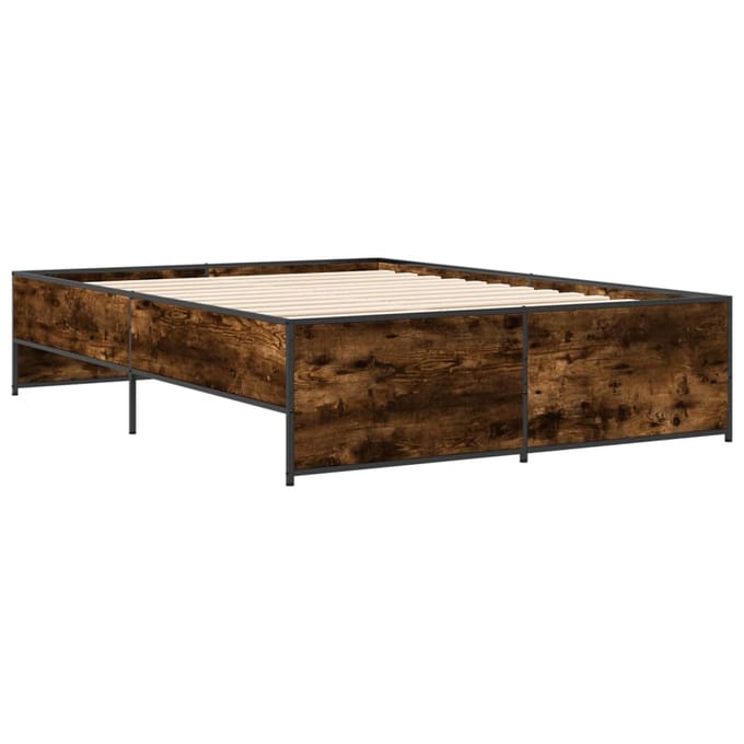 vidaXL - Bedframe - bewerkt - hout - metaal - gerookt - eikenkleurig - 140x190 - cm